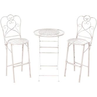 Beliani Beliani - Conjunto De Bar Para Jard&iacute;n Mesa De Metal 2 Sillas Plegables Aspecto Envejecido Beige Claro Trieste