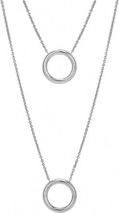 Gold & Honey Womens Double Circle Drop Layered Necklace In Silver