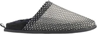 Forte_Forte Zwarte Mesh Strass Platte Muiltjes - Dames - Slip ons - Zwart - 39 EU - Polyester - Schoenen