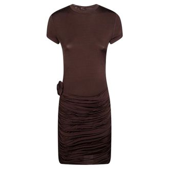 Rotate ROTATE Birger Christensen, Short Dresses, female, Brown, Size: XL Draped Mini Dress