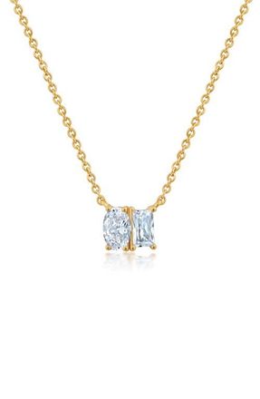 Crislu Oval & Baguette Cubic Zirconia Pendant Necklace in Gold at Nordstrom, Size 16