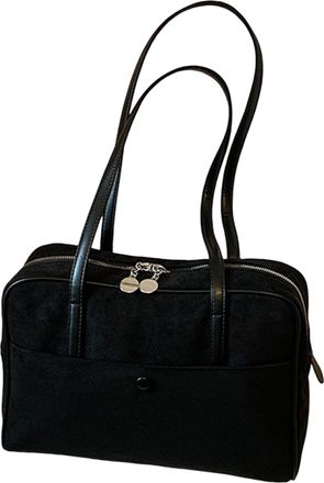 Generic Faux Suede Vintage Tote Handbag Retro Briefcase Casual Shoulder Bag (Black)