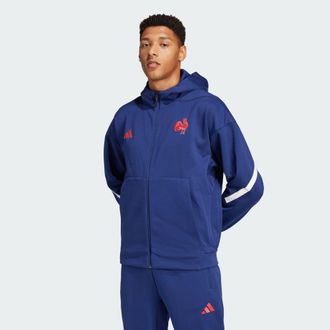 adidas adidas Performance Mens France Travel Z.N.E. Full-Zip Hooded Track Top - Navy Cotton - Size X-Small
