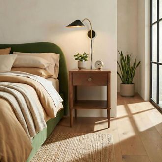 Furniturebox Matterhorn Square Walnut Wood Bedside Table
