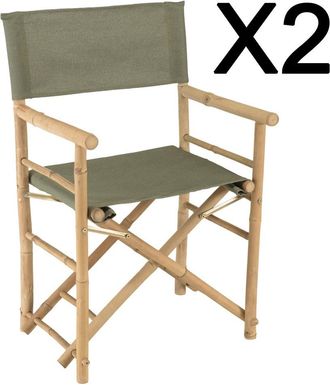 Macabane Juego 2 sillones plegables de bamb&uacute;, respaldo/asiento de tela verde