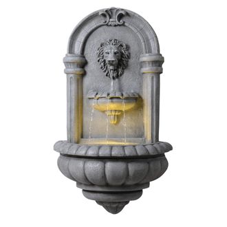 Teamson Home Teamson Home Fuente Pared Cabeza De Le&oacute;n 81 Cm Exterior, Acabado Piedra, Led Integrado Y Dise&ntilde;o Cl&aacute;sico, Piedra Natural
