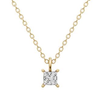 Diamond2Deal 14K Yellow Gold 0.25 Ct Princess Cut Lab Grown Diamond Solitaire Pendant Necklace