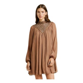 Pepe Jeans London Magnolia Dress - Dames - Jurken - Bruin - Maat: L Viscose