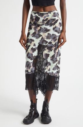 Collina Strada Hiss Crepe & Lace Midi Skirt in Snow Leopard at Nordstrom, Size X-Small