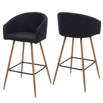 Hhg Juego De 2 Taburetes De Bar Hhg 201, Taburete De Bar Taburete De Barra Taburete De Cocina Con Respaldo, Aspecto Madera Metal, Tela/textil, Gris Antrac