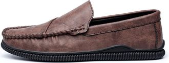 Generic Loafers for Men Vegan Leather Stitching Details Round Toe Lightweight Flexible Flat Heel Party Slip-ons(Wine Red,7.5 UK)