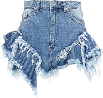 Natasha Zinko blue washed frayed layered hem mini high waist shorts XS