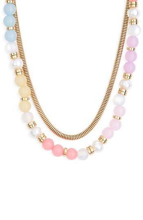 Nordstrom Rack Layered Chain & Bead Necklace in Pastel Multi- Gold at Nordstrom Rack