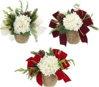 Creative Displays Inc. Set Of 3 Christmas Holiday Arrangements With Hydrangeas & Bows