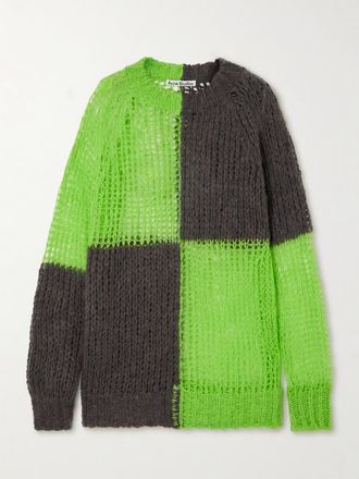 Acne Studios Pullover Oversize In Maglia Punto A Giorno Bicolore - Verde
