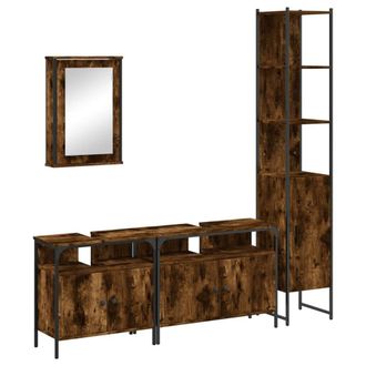 Berkfield Home 4 Piece Bathroom Furniture Set Smoked Oak Engineered Wood in Brown
