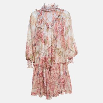 Zimmermann Multicolor Botanica Print Chiffon Smocked Mini Dress