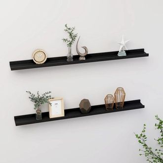 vidaXL Wall Shelf Set of 2 Black MDF 39.4x3.5x1.2 in Wall mounting