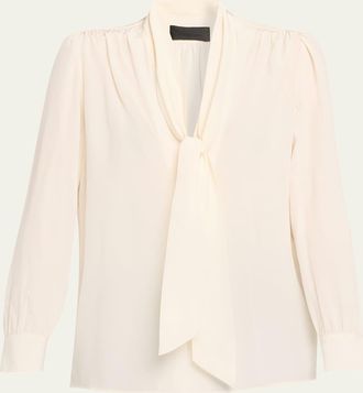 Nili Lotan Colt Neck-Scarf Silk Blouse