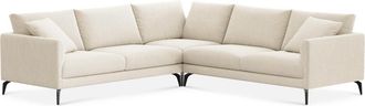 Castlery Lena L-Shaped Sectional Sofa Customized, Cream Performance Linen Weave, Matte Black Legs, Spill Resistant, Removable Covers for Sofas