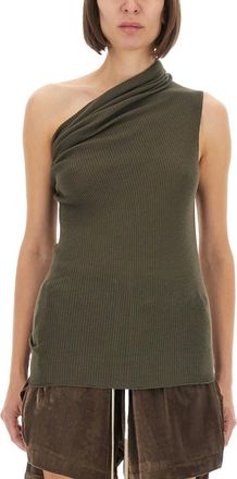 Rick Owens Green Knitted One Shoulder Top