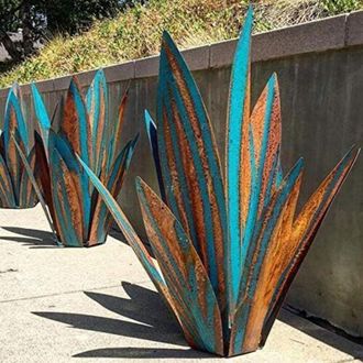 OEM Escultura De Agave De Metal Para Jard&iacute;n, 65 Cm - 9 Hojas Coloridas - Decoraci&oacute;n Para Exteriores - Dise&ntilde;o Sin Base Para Un Efecto Natural -crezuo