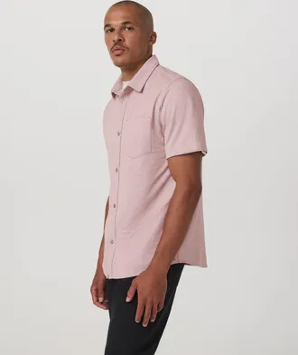 Vuori Clothing Short Sleeve Knit Oxford Button Down - Classic Fit | Mauve | Medium