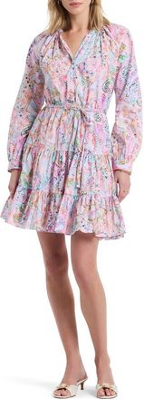 Robert Graham Sydney Paisley Long Sleeve Tiered Shirtdress in Pink Multi at Nordstrom Rack, Size 10