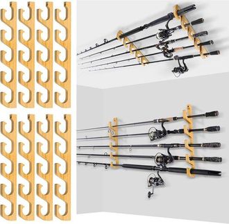 OEM Soporte De Madera Resistente Para 5 Ca&ntilde;as De Pescar - Estante De Almacenamiento Para Montaje En Pared Y Techo