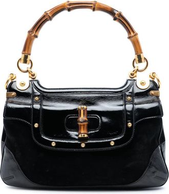 Gucci Pre-owned Gucci Suede and Patent Peggy Bamboo Top Handle Bag Ladies 159065 000926