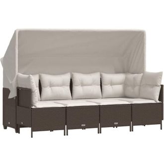 vidaXL Vidaxl - Set Comedor De Jard&iacute;n 5 Piezas Y Cojines Rat&aacute;n Sint&eacute;tico Marr&oacute;n