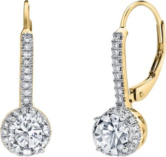 LuvMyJewelry Meadowlark Pave Round Diamond Drop Huggie Hoop Earrings in 14K Gold