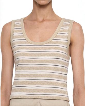 Enza Costa Cotton Stripe Classic U Tank Top In Wheat/white