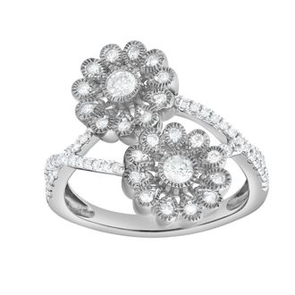 LuvMyJewelry Petals of Promise 0.50 Ct 10K Gold Floral Diamond Ring