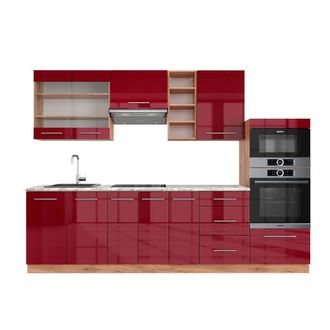 Vicco Mueble De Cocina Fame-line, Burdeos Brillo Intenso/roble Dorado, 280 Cm, Et M&aacute;rmol