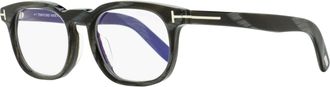 Tom Ford Mens Rounded Blue Block Eyeglasses TF5930-D-B 063 Black Horn 52mm