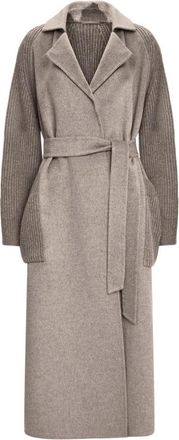Cesare Gaspari Lux Riemen Gebreide Mouwen Jas - Dames - Jas met riem - Beige - L - Wol - Jassen