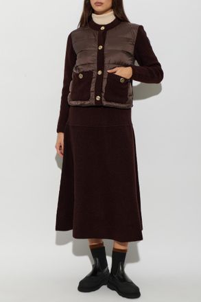 Moncler Flared Skirt With Logo Patch, Womens, Brown