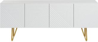 Miliboo Mueble Tv De Dise&ntilde;o 140 Cm Con Grabados Grabado De Metal Blanco Y Dorado Ozen