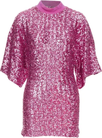 The Attico hot pink sequin dolman sleeves crew neck mini dress IT38 XS