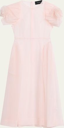 Simone Rocha Rose Puff-Sleeve Sheer Tulle Fit-&-Flare Midi Dress