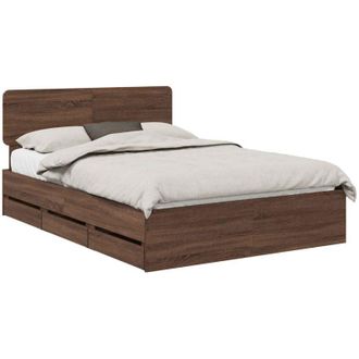 vidaXL Bed Frame with Drawer Brown Oak 140 x 200 cm Engineer Wood vidaXL