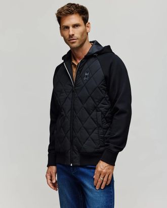 Psycho Bunny Mens Callum Mix Media Jacket 001 BLACK / XS