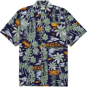 Fortela Tikisunset Vintage Camp Collar Shirt in Navy Blue at Nordstrom, Size Medium