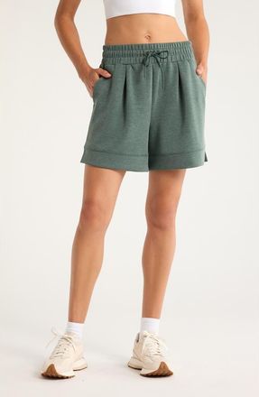 Zella Soft Luxe High Waist Knit Shorts in Green Balsam Heather at Nordstrom, Size X-Small