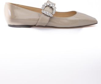 Jimmy Choo London Taupe Grey Patent Leather Chery Ballet Womens Flat