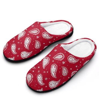 Generic Red Bandana Paisley Mens House Slippers Memory Foam Washable Cotton Slip on Home Shoes