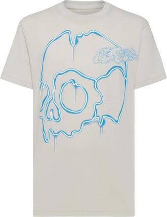 Philipp Plein T-Shirt Ronde Hals Druipende Schedel - Heren - T-shirts - Beige - 2XL - Katoen - Tops