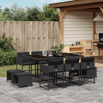 vidaXL Vidaxl - Set De Comedor Jard&iacute;n 11 Pzas Con Cojines Rat&aacute;n Sint&eacute;tico Negro