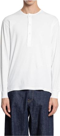 Tom Ford Long Sleeve Tops, male, White, Size: 2XL Cotton Stretch Rib Henley
